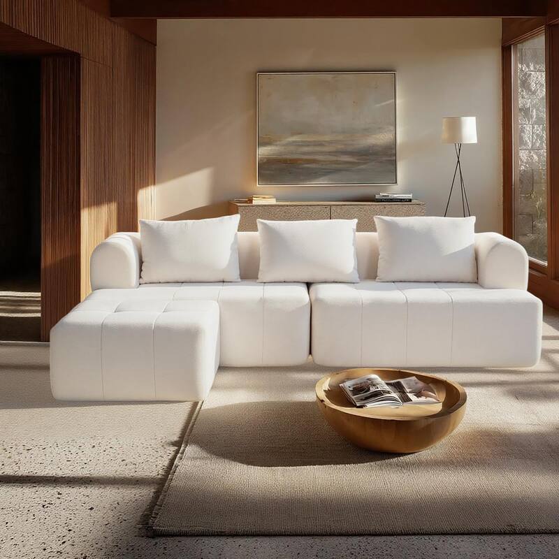 Chenille L Shaped Couch Boneless Couches for living room Tufted Sectional with Ottoman Modern Cloud Sofa