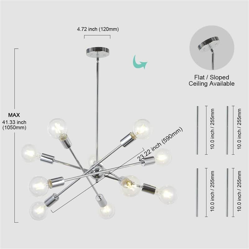10 Lights Mid-Century Modern Sputnik Chandelier