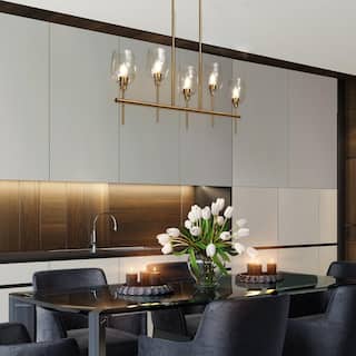 Denan Modern Large Gold Abstract Linear Chandelier Island Pendant Lights Bar for Dining Room