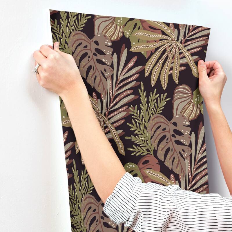 A-Street Prints Alocasia Burgundy Tropical Foliage Wallpaper