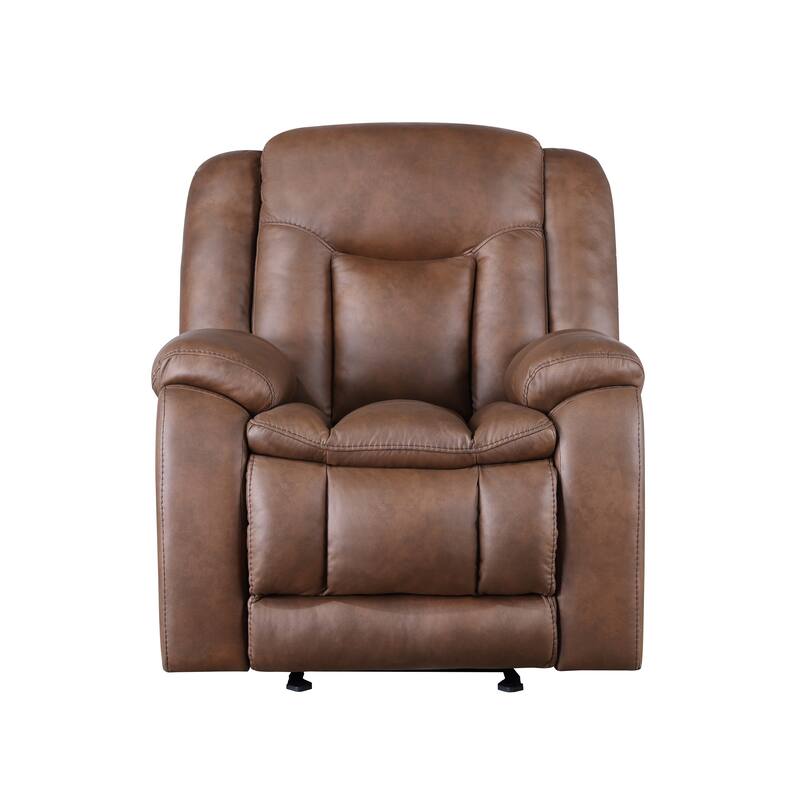 Olaf Manual Glider Recliner Chair, Plush Saddle Brown Faux Leather