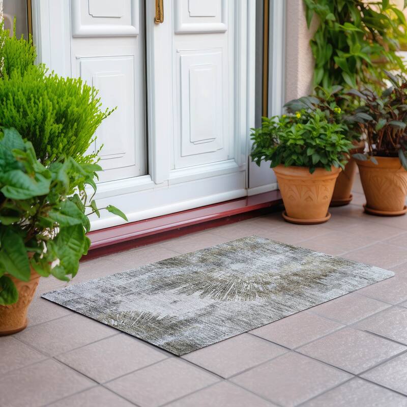 Machine Washable Indoor/ Outdoor Chantille Contemporary Starburst Rug - Taupe - 1'8" x 2'6"