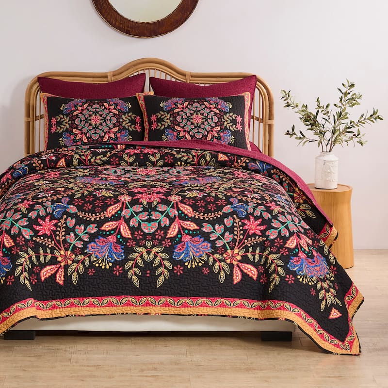 Jessa Bohemian Botanical Reversible Quilt and Pillow Sham Set