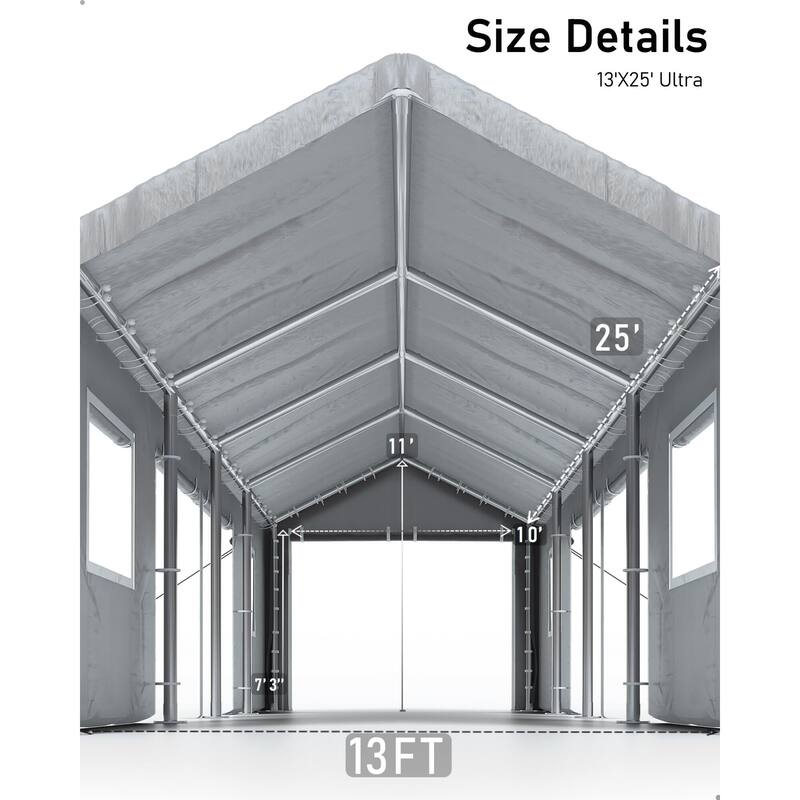 13'x25' Oversized Carport, Heavy Duty Portable Garage