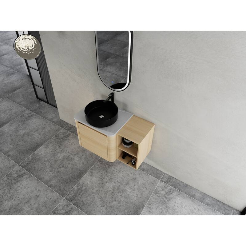 24" Wall Mounted Floating Cabinet /Side Cabinet Combo, Rectangular Vanity, Small Bathroom Sink With Single Faucet Hole