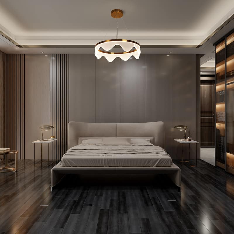 Fay Modern Gold LED Chandelier Drum Ceiling Lights for Dining Room Bedroom - D 23.6" x H 6"
