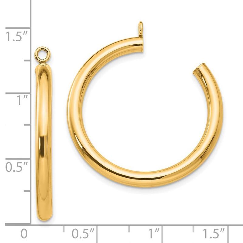 Curata 14k Yellow Gold Polished 30mm Tube Hoop Earrings - with Jackets