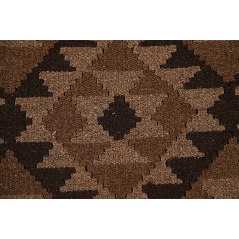 Hand Woven Oriental 100% Wool Carpet Southwestern Geometric Brown Kilim Area Rug - 9' 9'' X 6' 11''