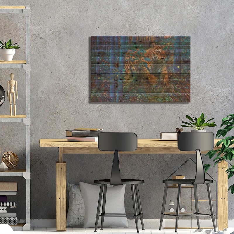 Tiger Fire Smaller Print On Wood by Iris Scott - Multi-Color