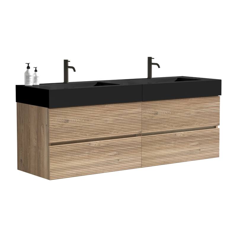 GDFStudio - Grace Wall-Mounted Bathroom Vanity with Engineered Quartz Sink & Soft Close Drawers, without Drainage and Faucet