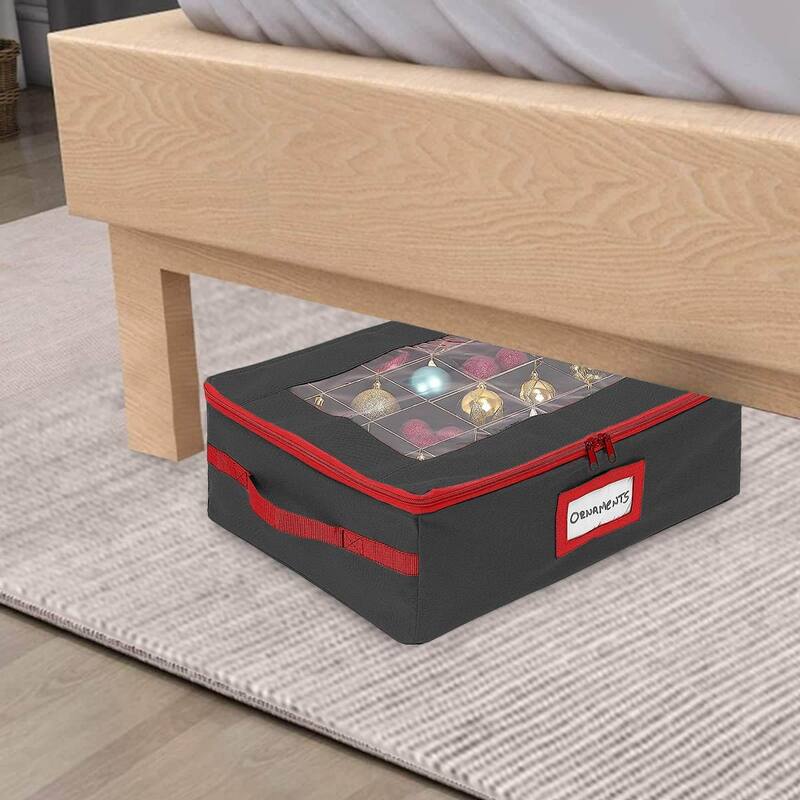 Underbed Christmas Ornament Storage Container - Holds up to 48-3 Inch Ornaments – Two Individual Removable Trays