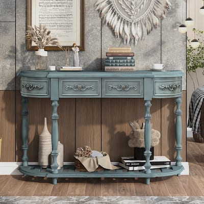 Modern and Contemporary Curved Console Table Sofa Table Entryway Table for Hallway Living Room with 4 Drawers and 1 Shelf