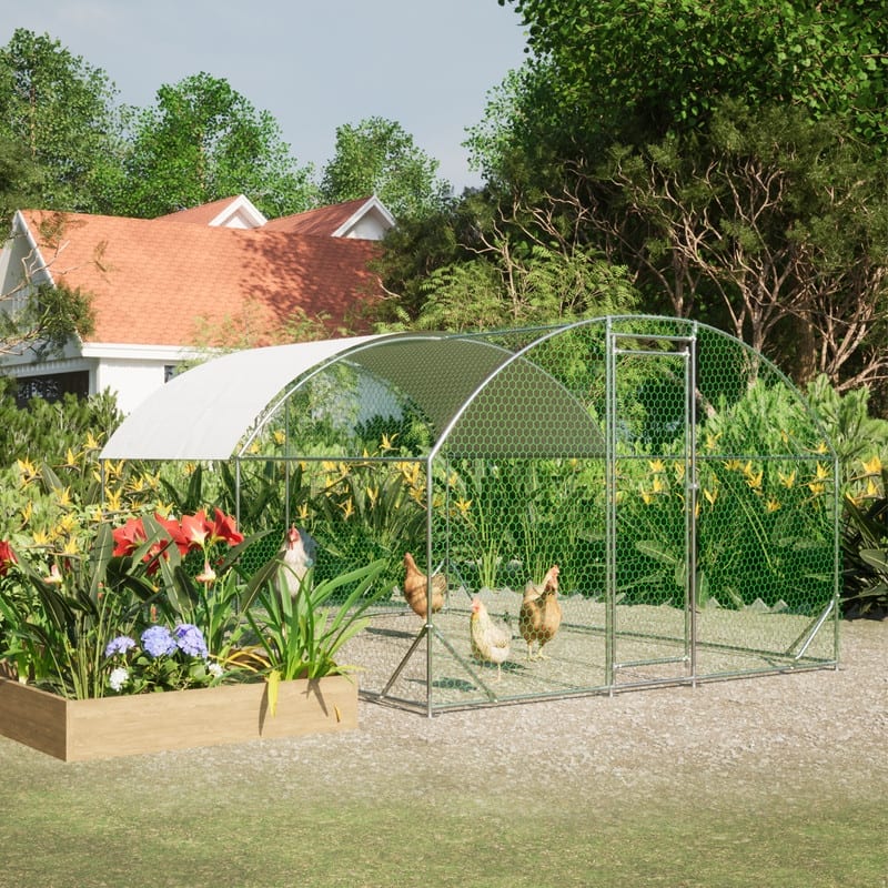 Large Walk-In Metal Chicken Coop – Dome-Shaped Poultry Run with Waterproof & UV-Resistant Cover, Heavy-Duty 1" Tube Frame .