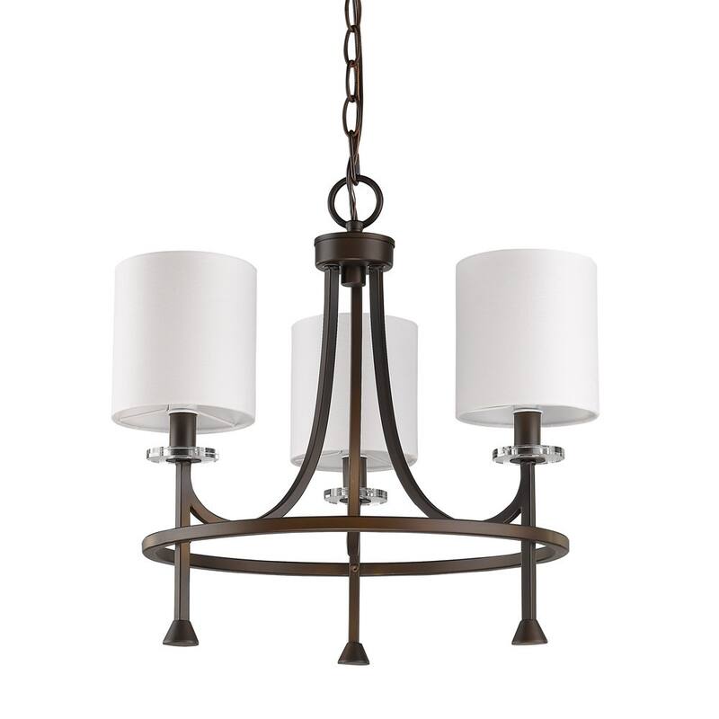 HomeRoots Bronze Candle Style Three Light Metal Dimmable Chandelier With White Shades - 18' X '16.5' X '18