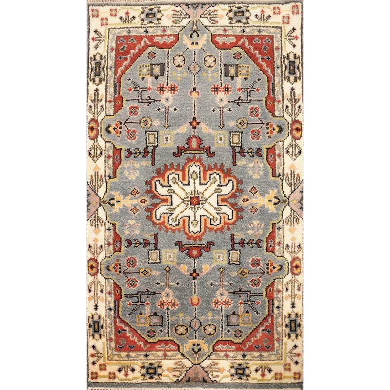 Hand Knotted Oriental 100% Wool Carpet Transitional Geometric Greys & Charcoal Oushak Area Rug - 5' 1'' X 2' 11''