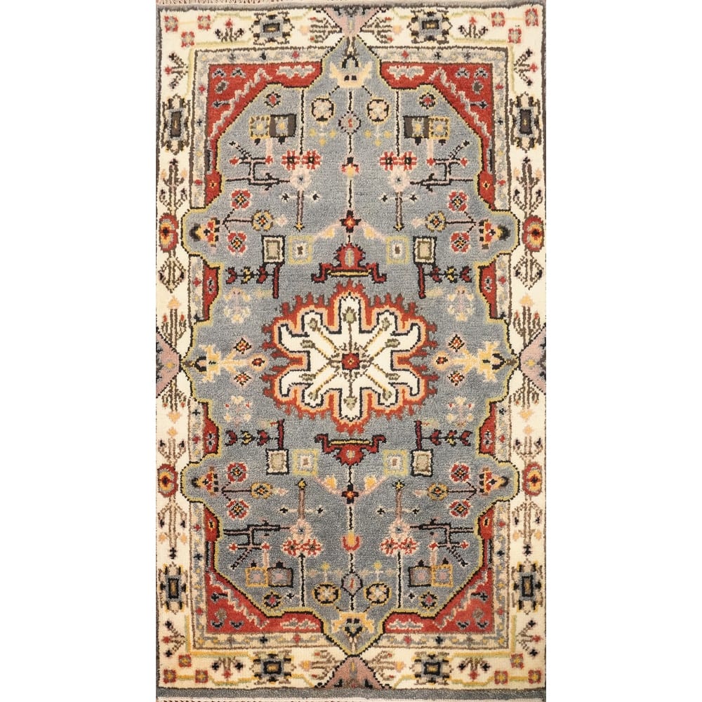 Hand Knotted Oriental 100% Wool Carpet Transitional Geometric Greys & Charcoal Oushak Area Rug - 5' 1'' X 2' 11''