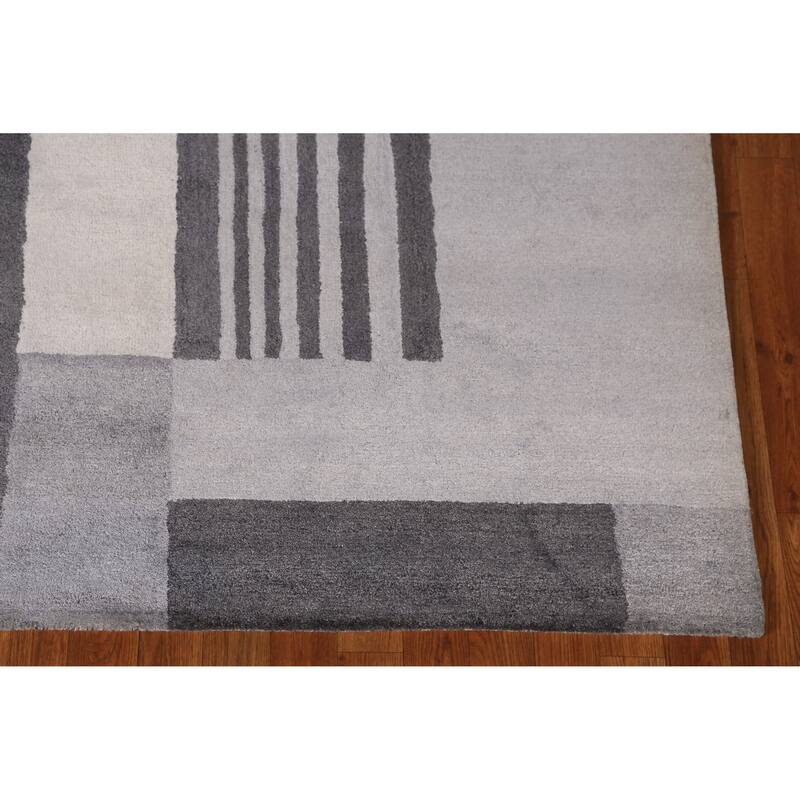 Gray Modern Indian Area Rug Hand-Tufted Wool Carpet - 5'3" x 7'7"