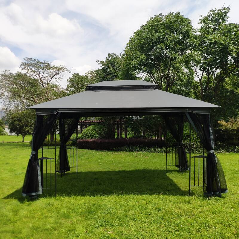 13x10 Outdoor Patio Gazebo Canopy Tent, Heavy Duty Gazebos with Ventilated Double Roof, Mosquito Netting & Privacy Screens