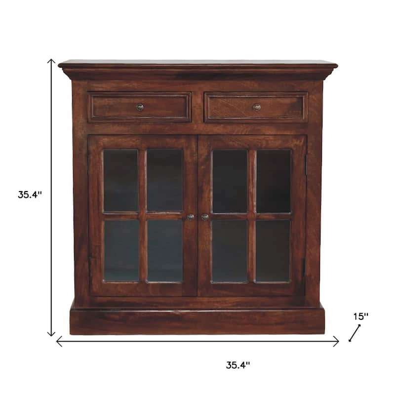 HomeRoots 35" Brown Distressed Solid Wood Accent Cabinet With Two Doors And Two Drawers