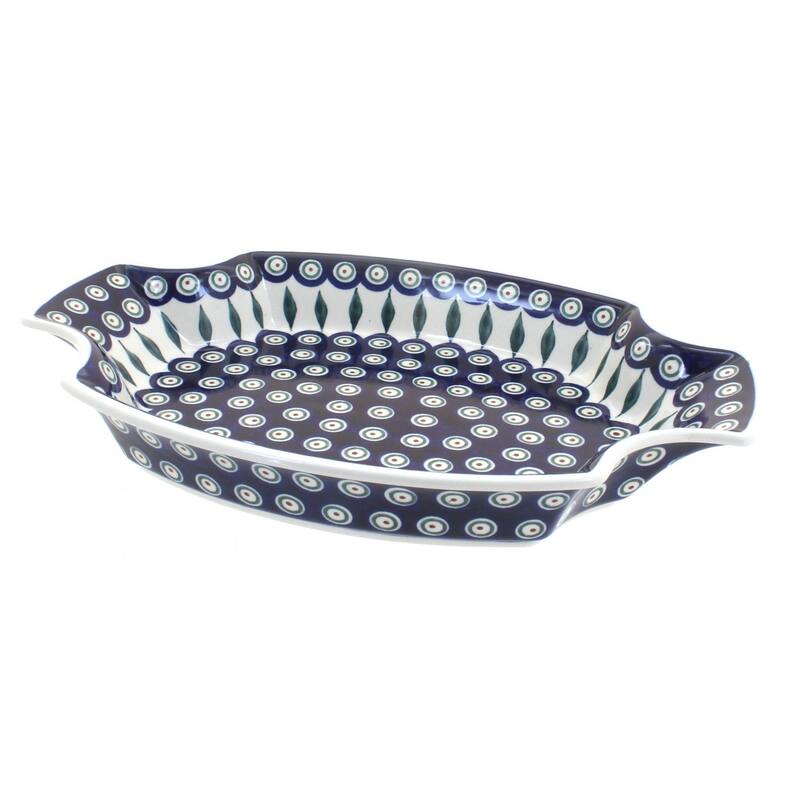 Blue Rose Polish Pottery 1208 Zaklady Large Serving Tray - Peacock