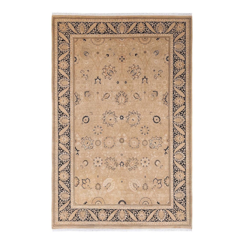 Overton Hand Knotted Wool Vintage Inspired Traditional Mogul Beige Area Rug - 6' 3" x 9' 5"