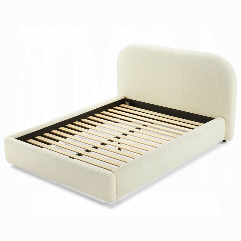 Ardie Queen Bed, Low Profile Footboard, Plush Beige Upholstered Panel