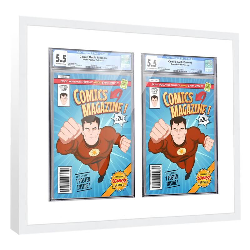 Comic Book Frame Wall Display with Mat for 2 CGC, CBCS OR PGX Graded
