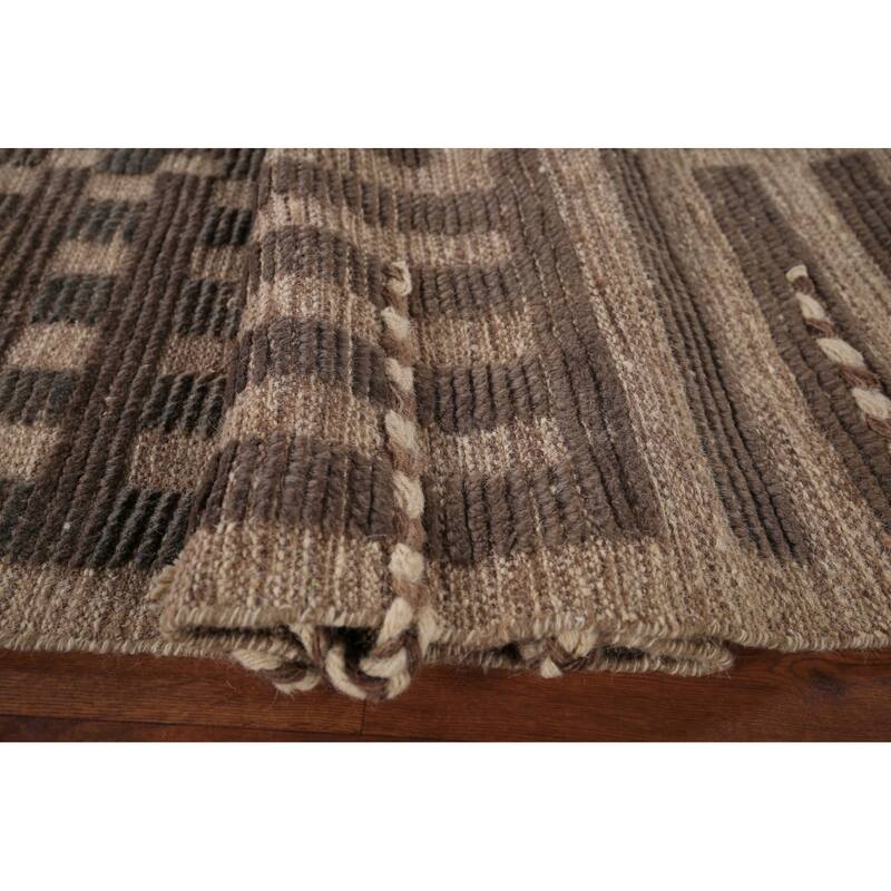 Brown Moroccan Modern Area Rug Hand-Knotted Wool Carpet - 7'9"x 10'8"