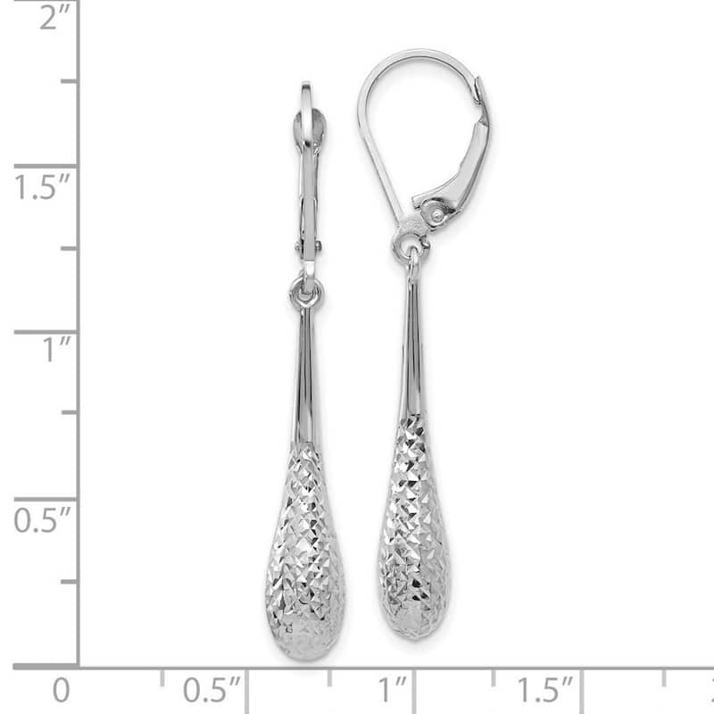 Curata 14k White Gold Diamond-Cut Dangle Leverback Earrings (5.5mm x 44mm)