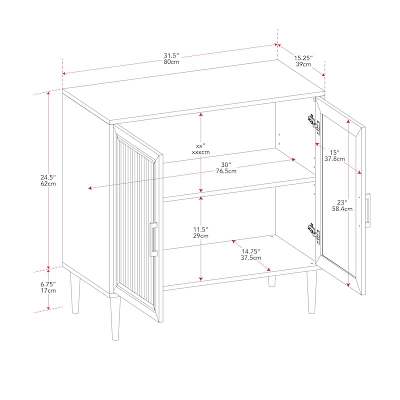 Ethan 2 Fluted Glass Door Compact Sideboard Buffet with Shelves