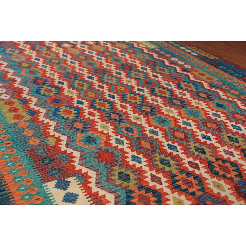 Geometric Kilim Oriental Large Rug Flatweave Wool Carpet - 10'5"x 16'2"