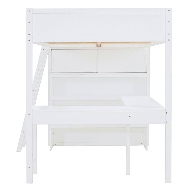 Full Size Loft Bed with Desk and Shelf