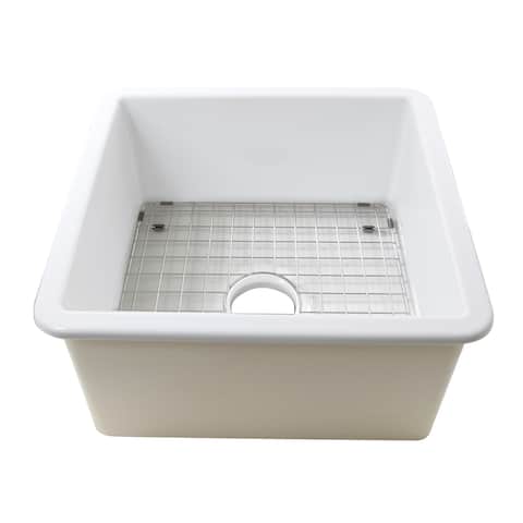 Highpoint Collection 16 Inch Square Fine Fireclay Kitchen Prep or Bar Sink - 18 x 18 x8.5 inches