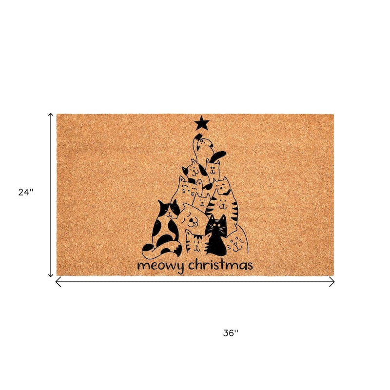 HomeRoots 24" X 36" Brown And Black Christmas Outdoor Coir Door Mat - 24.00' X '36.00