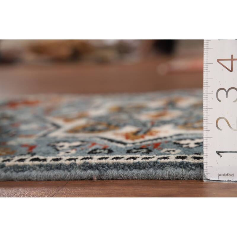 Geometric Blue Kazak Indian Foyer Rug Hand-Knotted Wool Carpet - 2'0" x 3'0"