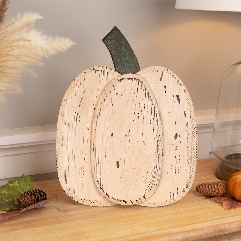 Wooden Fall Harvest Pumpkin Decoration - 14.25"