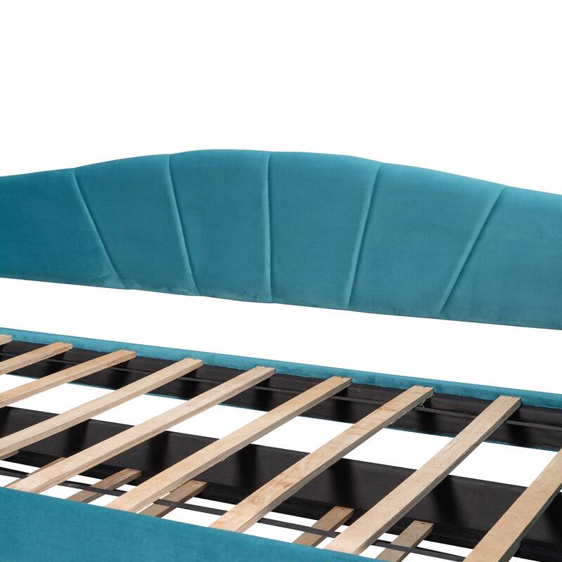 Twin Size Daybed Frame Rays Pattern Design Velvet Upholstered Daybed with 2 Drawers or Trundle, Wood Slat Support