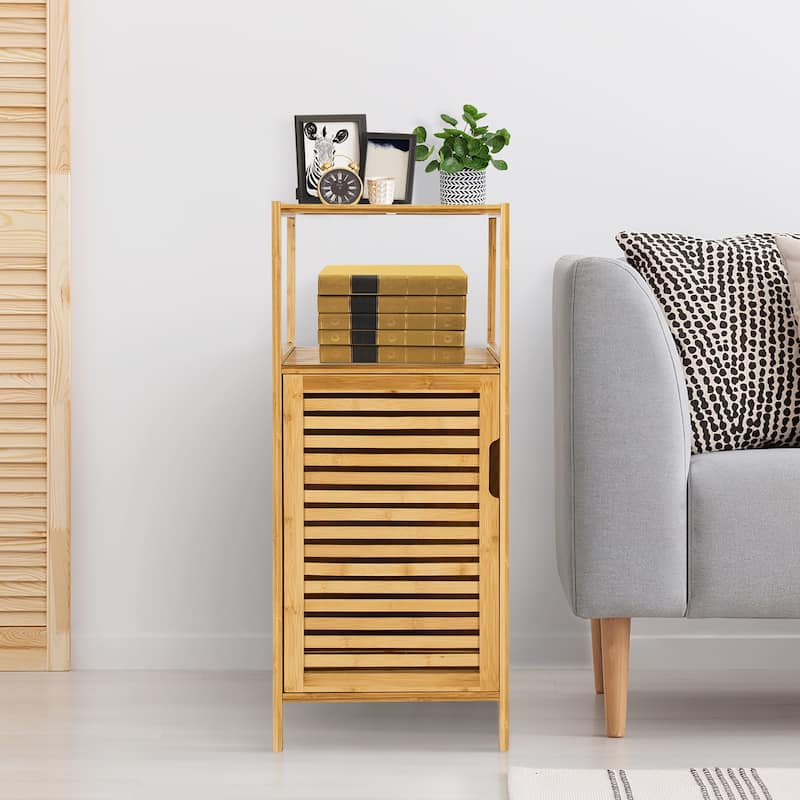 Costway Bamboo Bathroom Storage Floor Cabinet w/Door and Shelf Corner