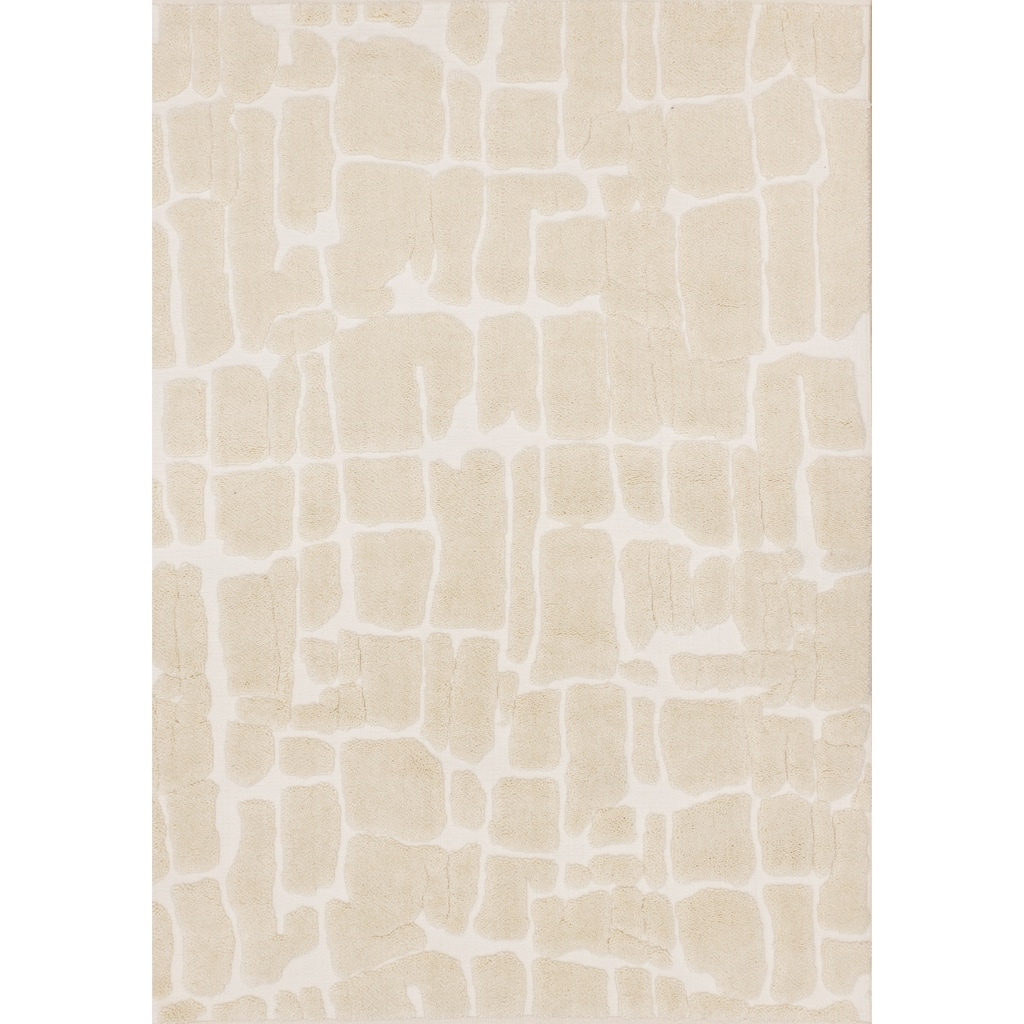 Cream White Stones Super-Soft High-Low Textured Rug