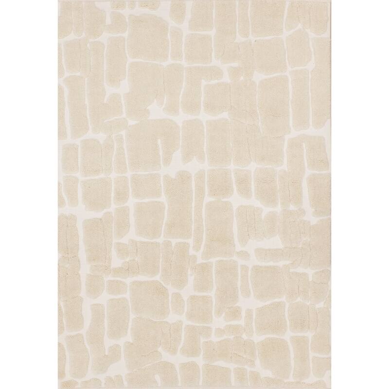 Cream White Stones Super-Soft High-Low Textured Rug