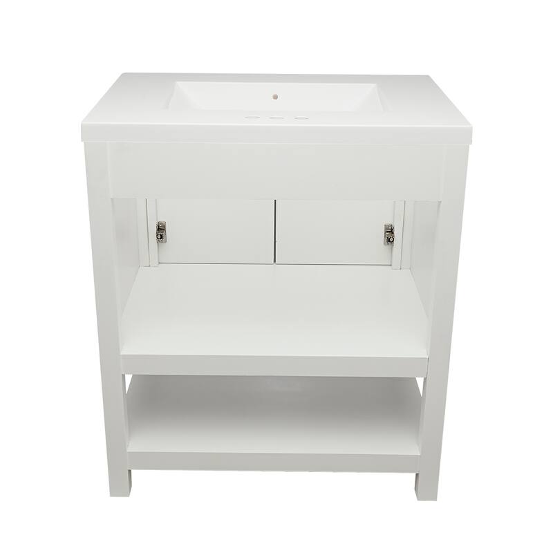 Taos 31" Bathroom Vanity with Cultured Marble Vanity Top Sink in White with White Basin