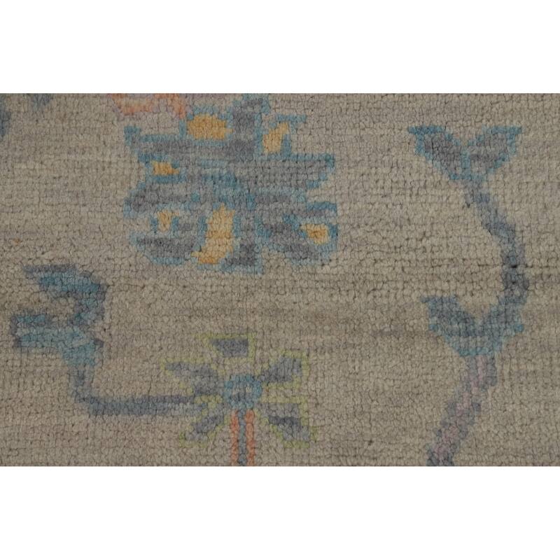 Floral Grey Oushak Indian Area Rug Hand-Knotted Wool Carpet - 7'11" x 9'10"
