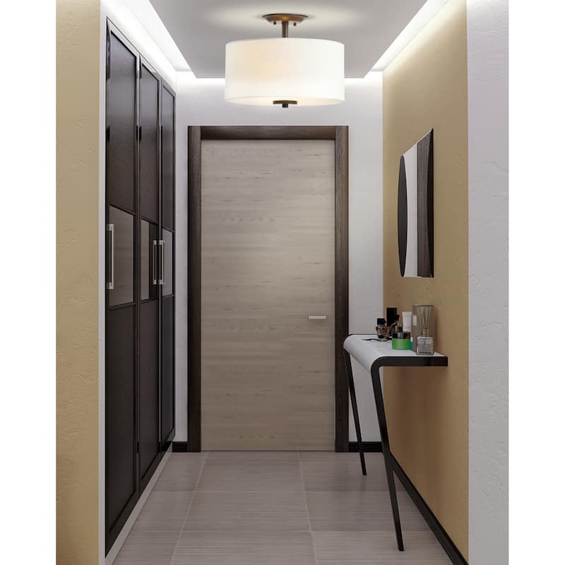 David 15" Metal LED Semi-Flush Mount, Oil Rubbed Bronze/White by JONATHAN Y