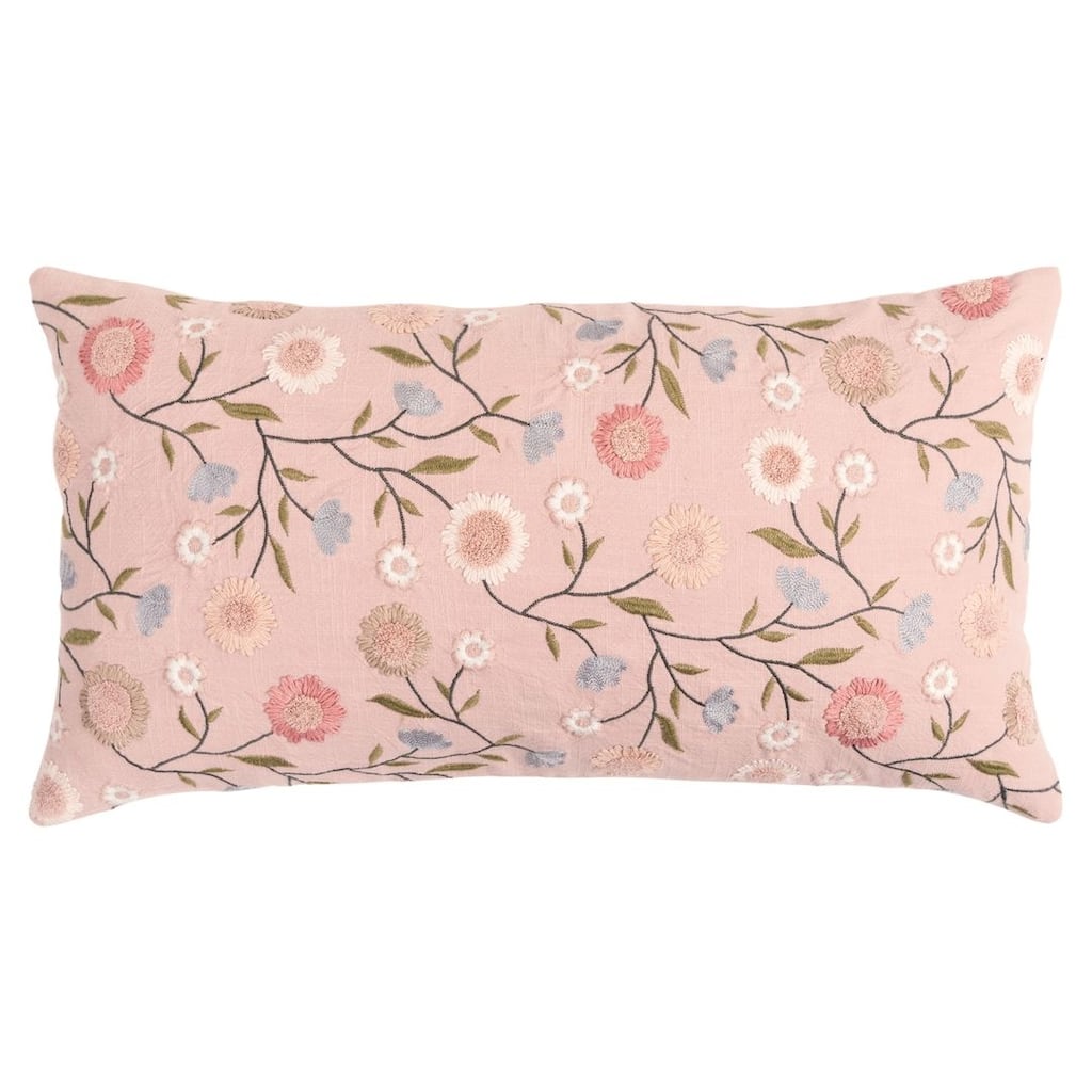 Rizzy Home Light Pink/Blue/Green/White Floral Throw Pillow