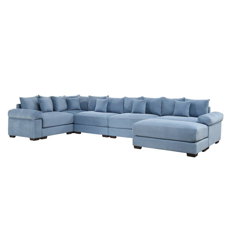 GDFStudio - Corduroy L-Shaped 5-Seater 154.6" Cloud Modular Sectional Couch
