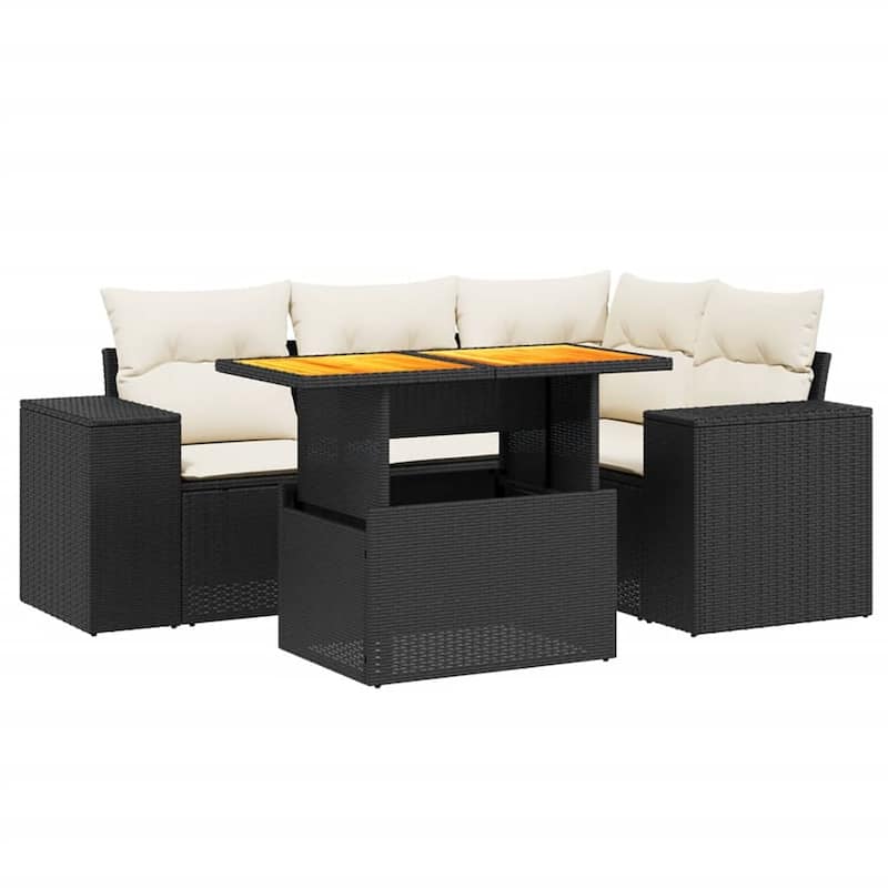 vidaXL Patio Sofa Set with Cushions Lounge Sofa Sections 5 Piece Poly Rattan - 21.7 x 39.4 x 28.7