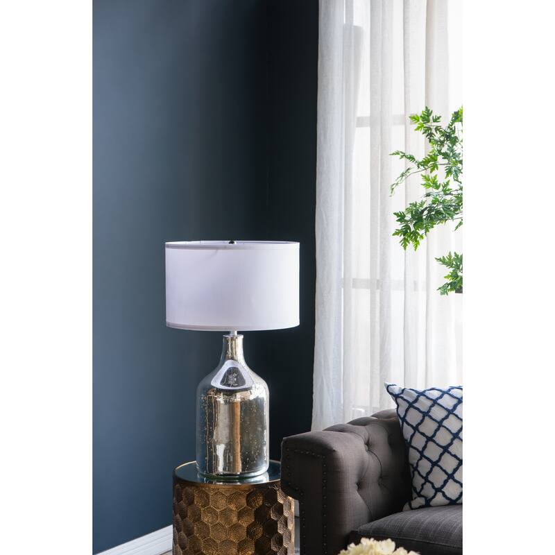 D18x32.2" Silver Round Table Lamp with White Fabric Shade