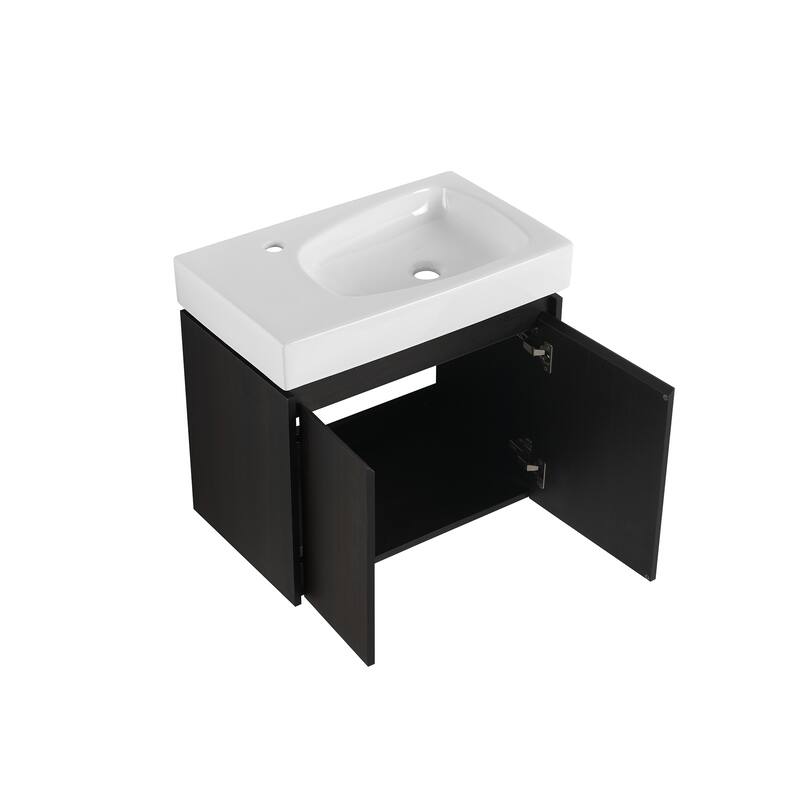 24 in. W x 14 in. D x 21 in. H Single Sink Wall Mounted Bath Vanity with White Ceramic Top - 24" x 14"