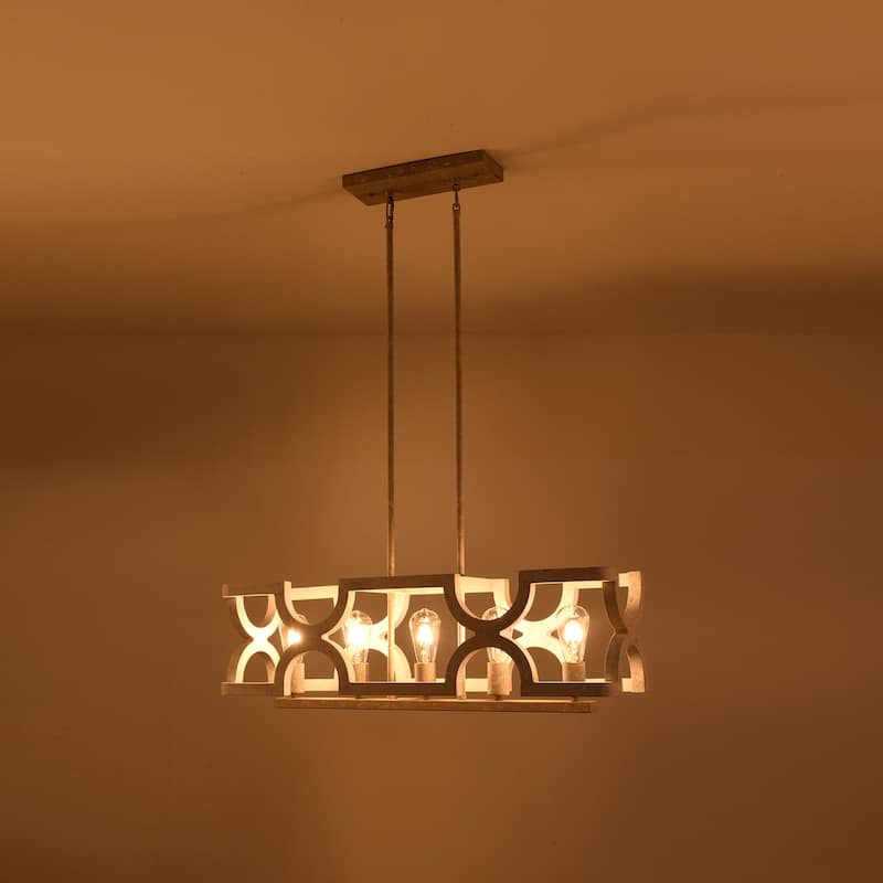 5-Light Coastal Distressed Wood Chandelier Farmhouse Adjustable Kitchen Island Pendant Light - 20" X 31"/20" X 32"