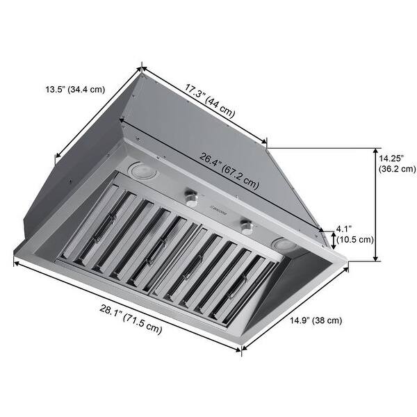 Ancona Pro 28 in. 600 CFM Ducted Insert Range Hood in Stainless Steel